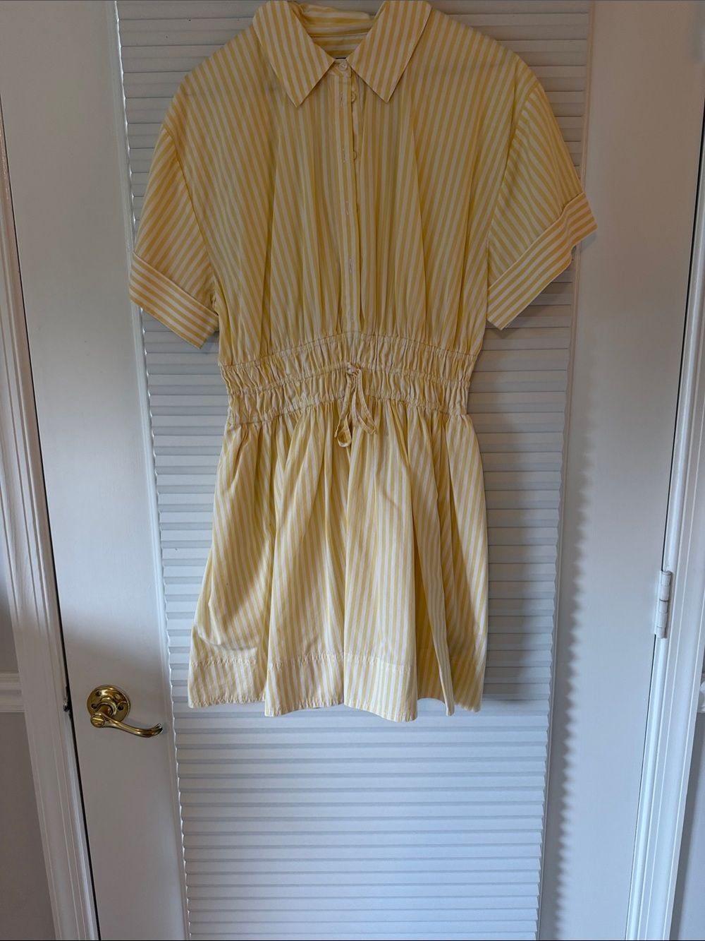 JCrew Yellow Stripe Drawstring Waist Shirt Dress